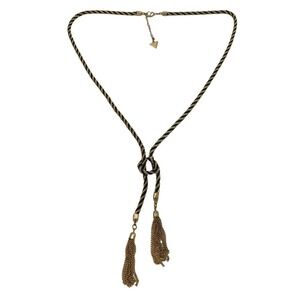 GUESS Knotted Rope Chain Lariat with Tassel Y-Shaped Necklace Gold Black Twist